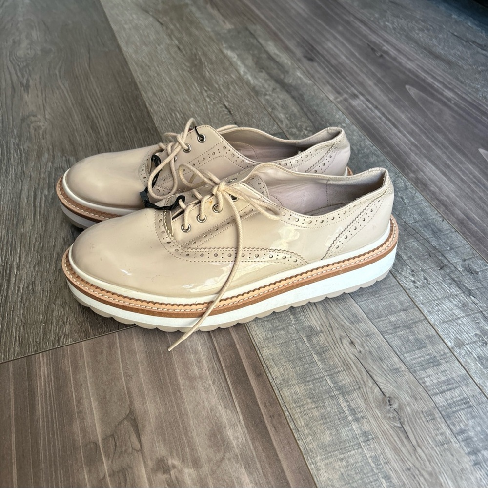 Zara Woman Platform Oxford Nude Patent Leather Shoes Lace Up Women's Sze 7.5